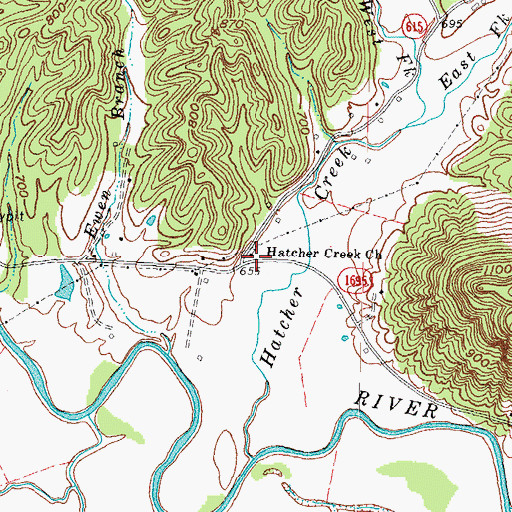 Topographic Map of Hatcher Creek Church, KY