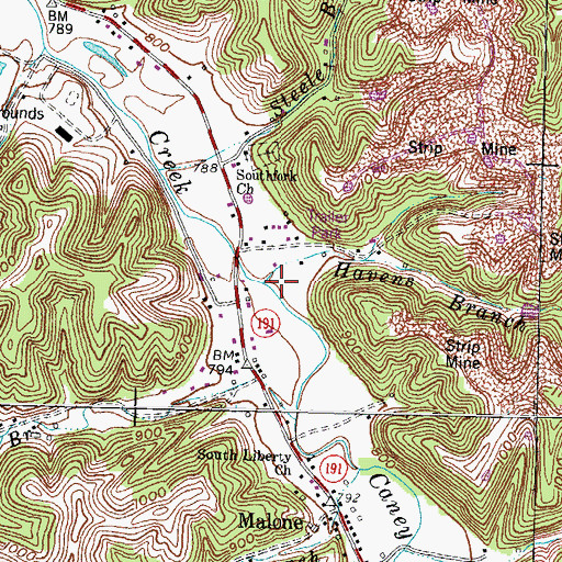 Topographic Map of Havens Branch, KY