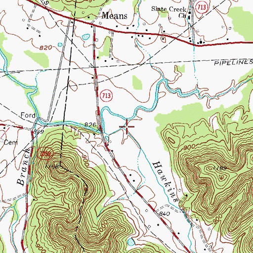 Topographic Map of Hawkins Branch, KY