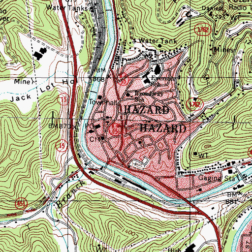 Topographic Map of Hazard, KY