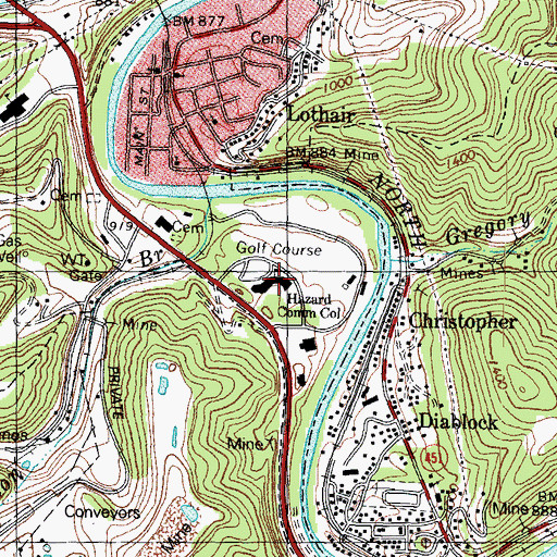 Topographic Map of Hazard Community College, KY