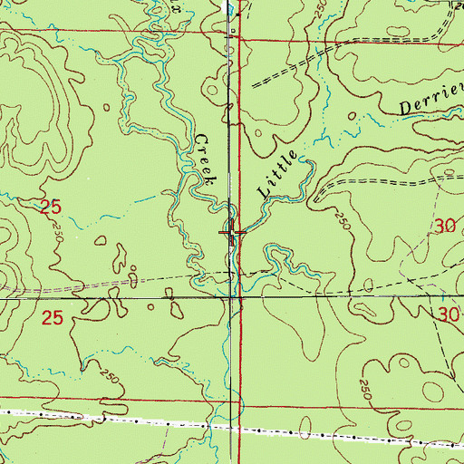 Topographic Map of Little Derrieusseaux Creek, AR