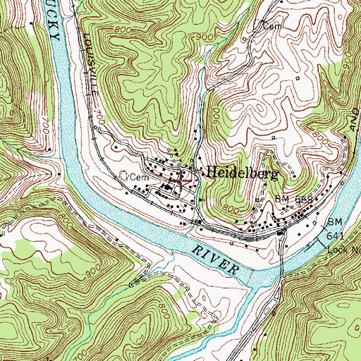 Topographic Map of Heidelberg, KY
