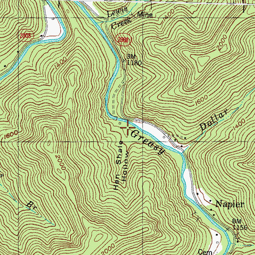 Topographic Map of Hen Shate Hollow, KY