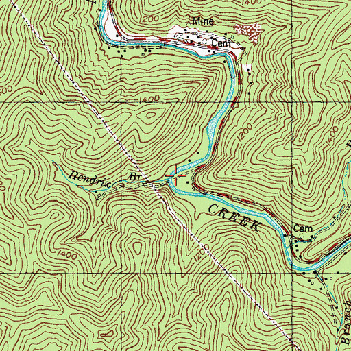 Topographic Map of Hendrix Branch, KY