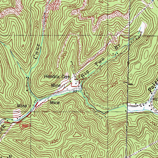 Topographic Map of Hendrix Cemetery, KY