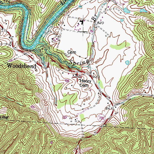 Topographic Map of Henry Cemetery, KY
