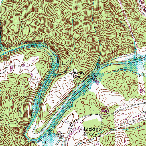 Topographic Map of Henry Cemetery, KY