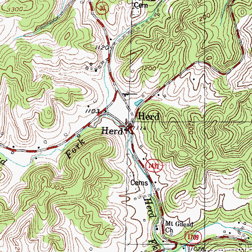 Topographic Map of Herd, KY