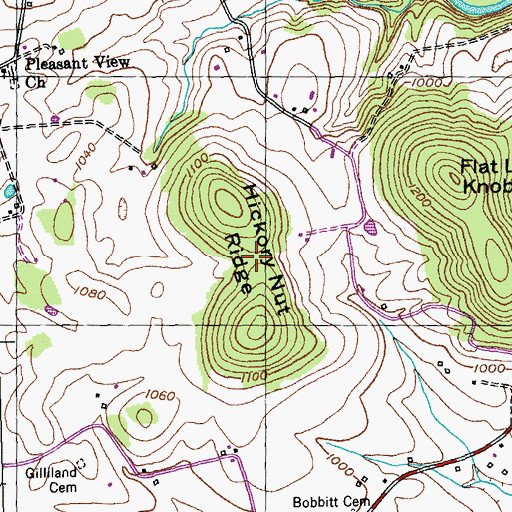 Topographic Map of Hickory Nut Ridge, KY