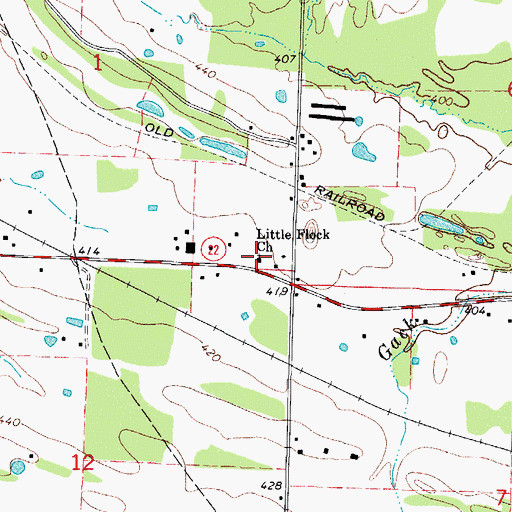 Topographic Map of Little Flock Church, AR