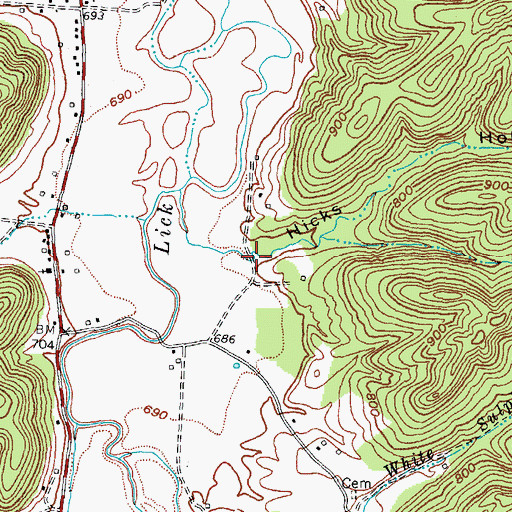Topographic Map of Hicks Hollow, KY