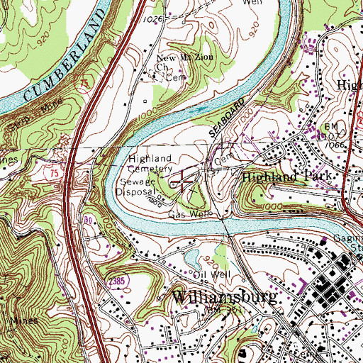 Topographic Map of Highland Cemetery, KY
