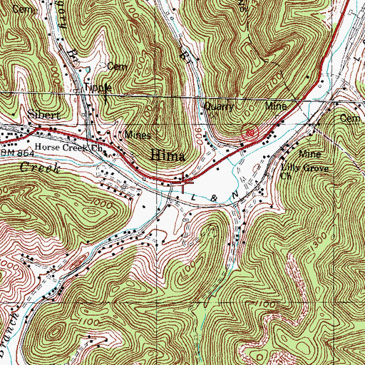 Topographic Map of Hima, KY