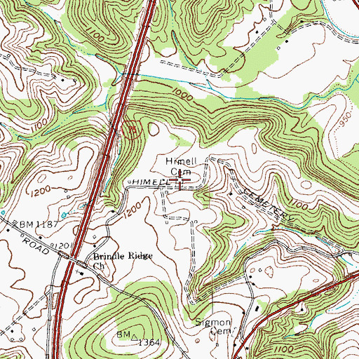 Topographic Map of Rimmel Cemetery, KY
