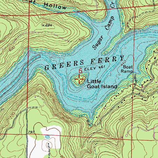 Topographic Map of Little Goat Island, AR