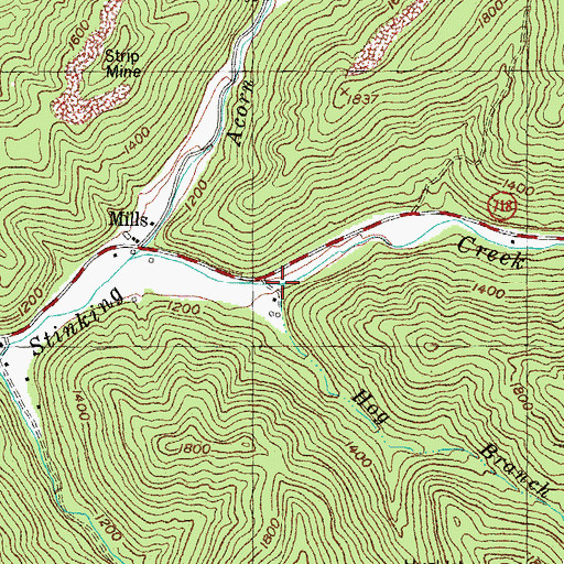 Topographic Map of Hog Branch, KY
