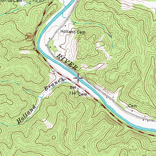 Topographic Map of Holland Branch, KY