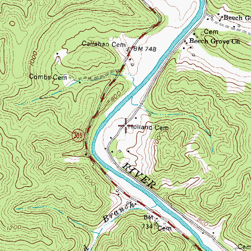 Topographic Map of Holland Cemetery, KY