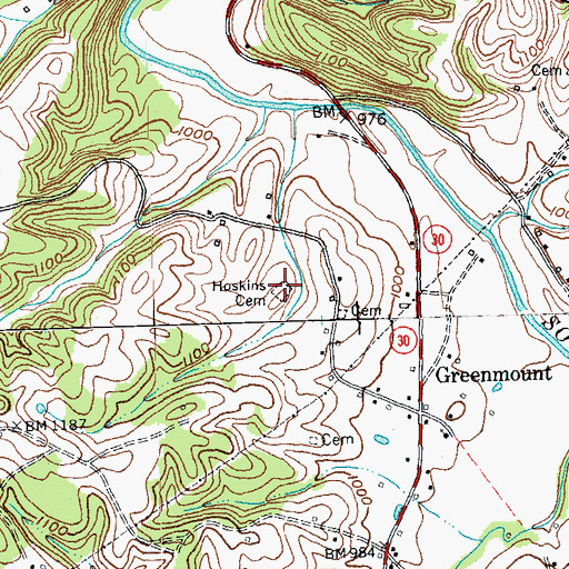 Topographic Map of Hoskins Cemetery, KY