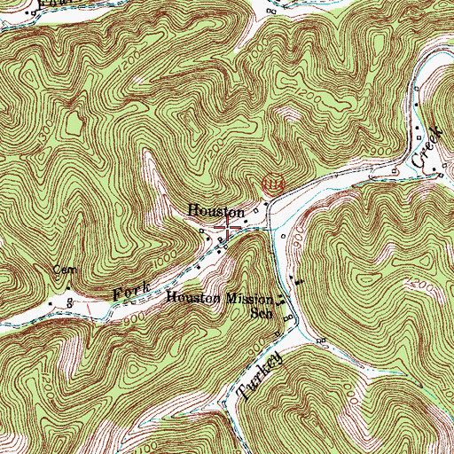 Topographic Map of Houston, KY