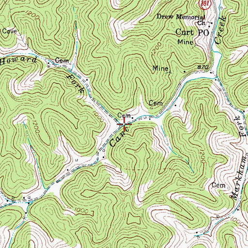 Topographic Map of Howard Fork, KY