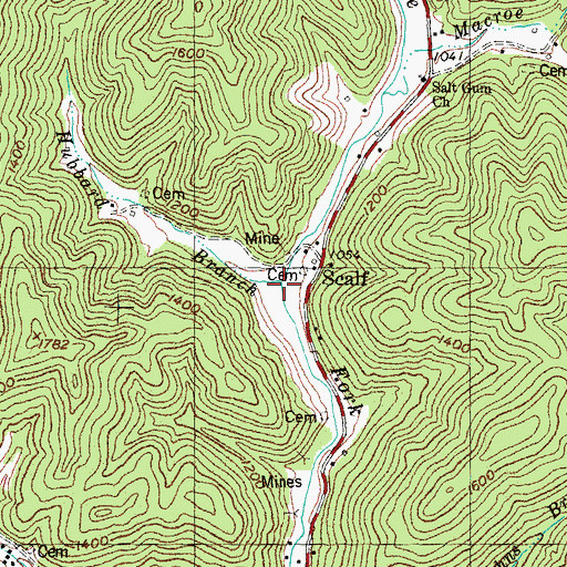 Topographic Map of Hubbard Branch, KY