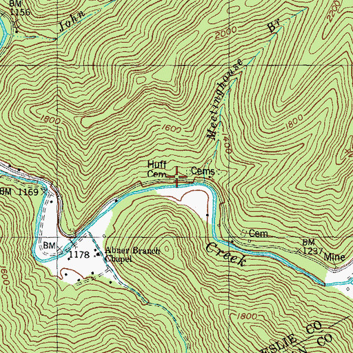 Topographic Map of Huff Cemetery, KY