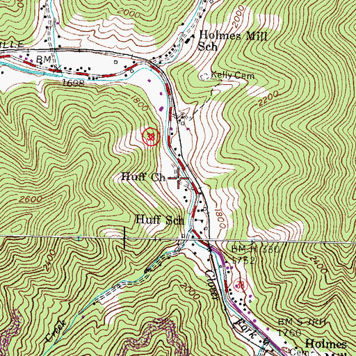 Topographic Map of Huff Church, KY