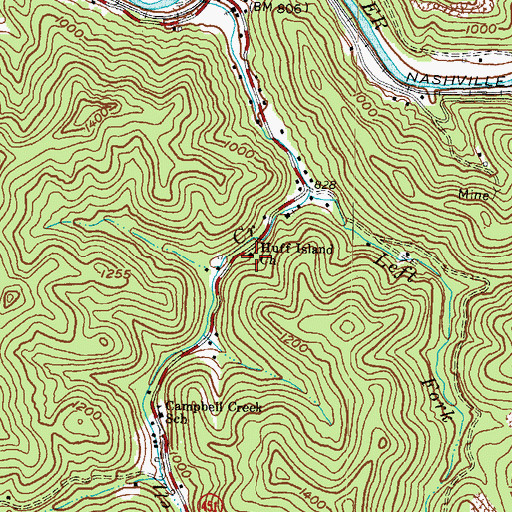 Topographic Map of Huff Island Baptist Church, KY