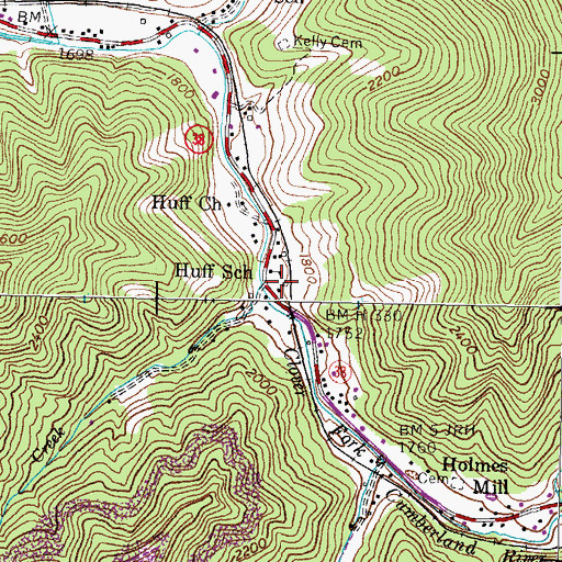 Topographic Map of Huff School, KY