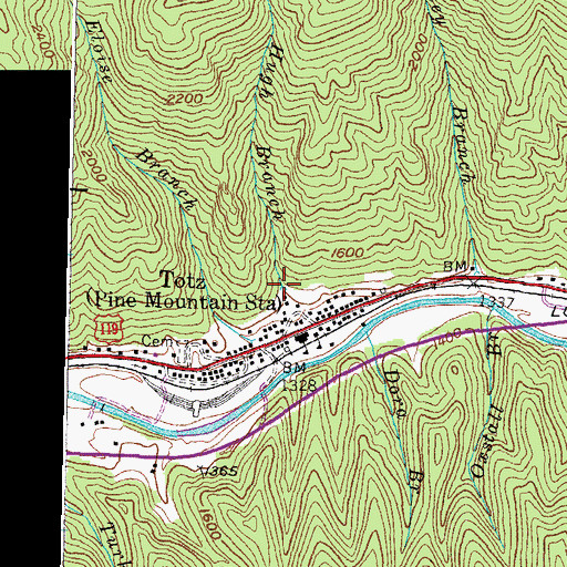 Topographic Map of Hugh Branch, KY