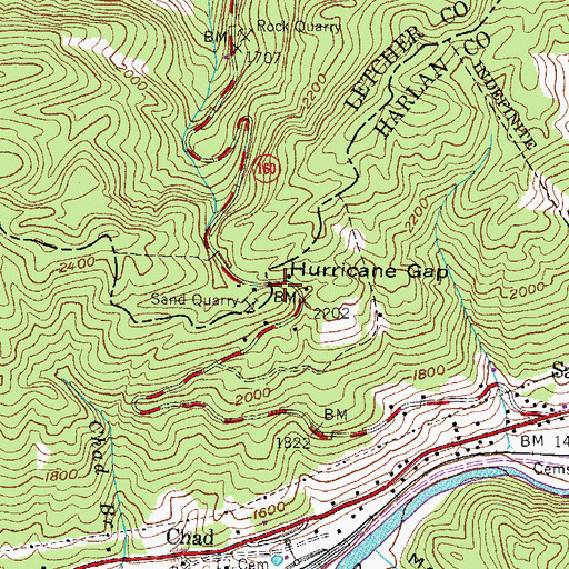 Topographic Map of Hurricane Gap, KY