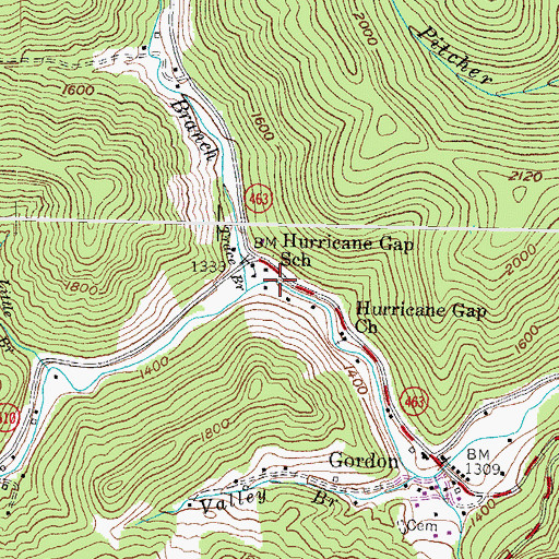 Topographic Map of Hurricane Gap School, KY