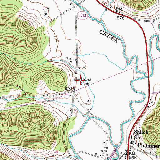 Topographic Map of Hurst Cemetery, KY