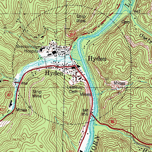 Topographic Map of Hyden, KY