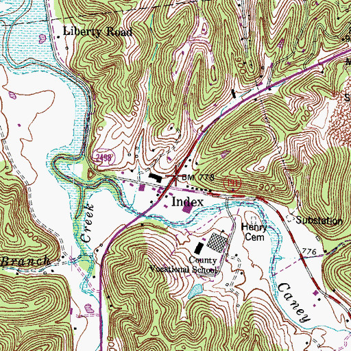 Topographic Map of Index, KY
