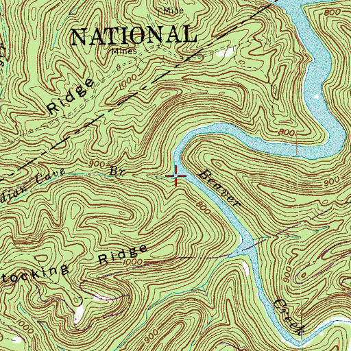 Topographic Map of Indian Cave Branch, KY