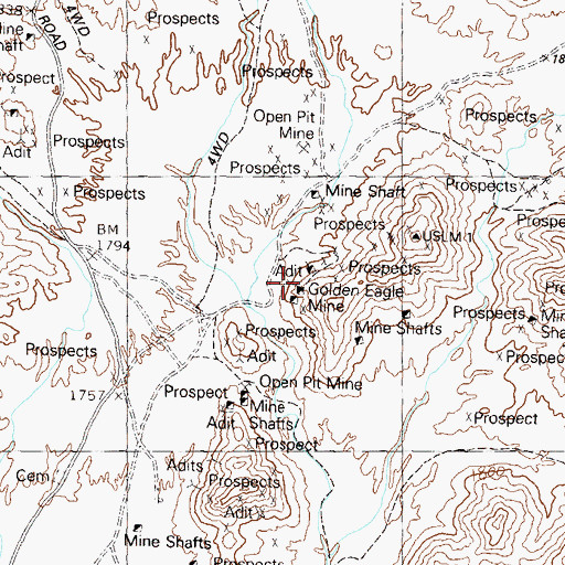 Topographic Map of Golden Eagle Mine, AZ