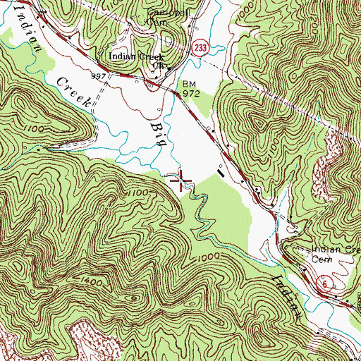 Topographic Map of Indian Creek, KY