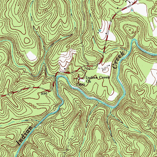 Topographic Map of Indian Creek Church, KY