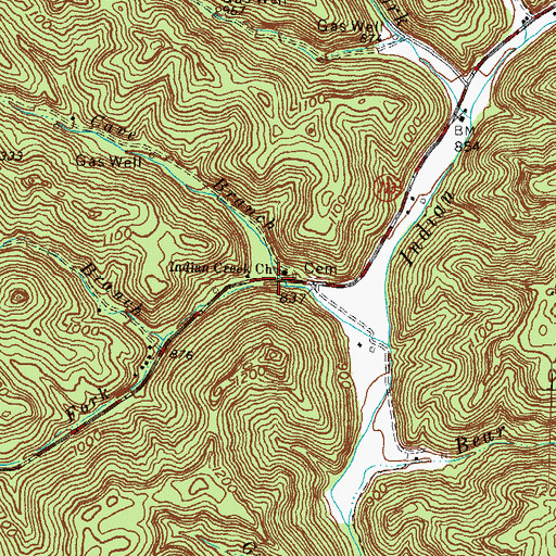 Topographic Map of Indian Creek Church, KY