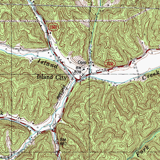 Topographic Map of Island City, KY