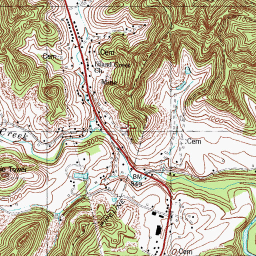 Topographic Map of Island Creek School, KY