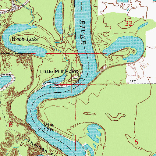 Topographic Map of Little Mill Point, AR
