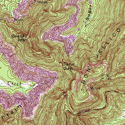 Topographic Map of Jane Gap, KY