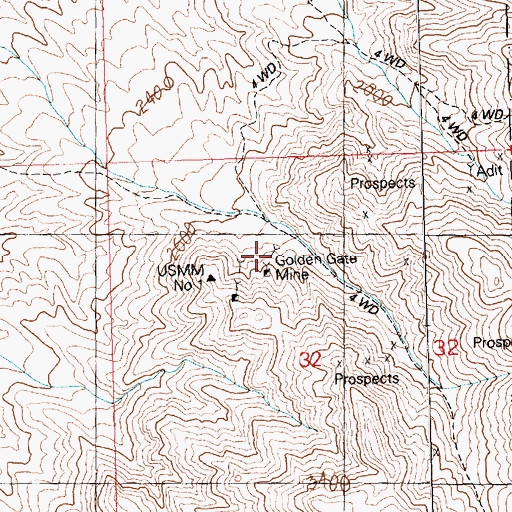 Topographic Map of Golden Gate Mine, AZ