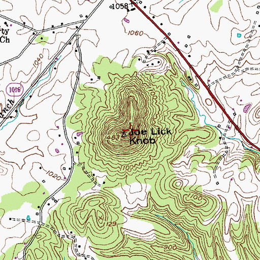Topographic Map of Joe Lick Knob, KY