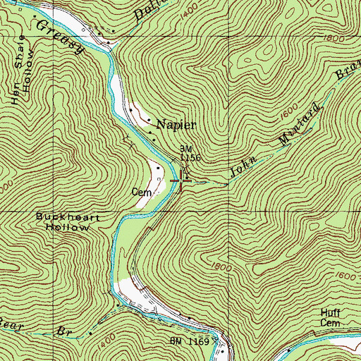 Topographic Map of John Miniard Branch, KY