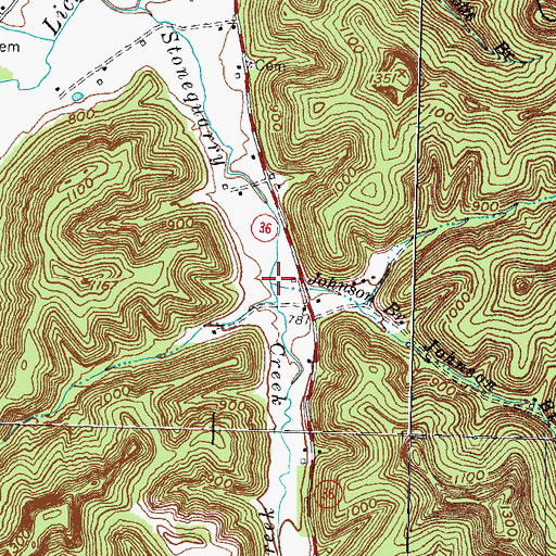 Topographic Map of Johnson Branch, KY